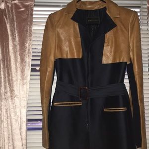 BCBG Navy trench with leather embellishments